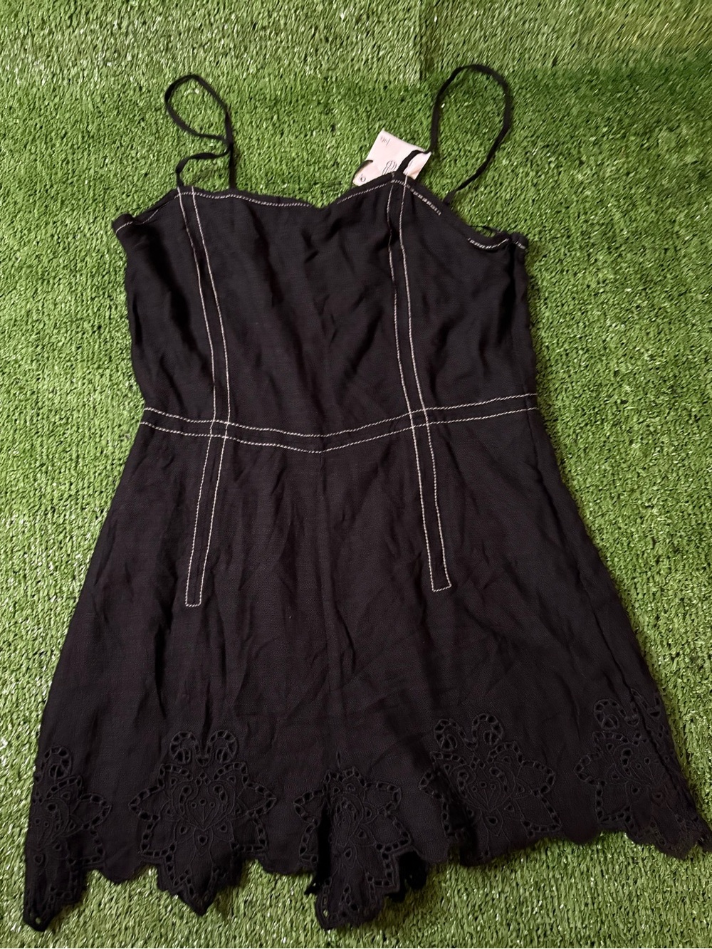Zara Black Spaghetti-Strap Mini Dress with Eyelet Hem